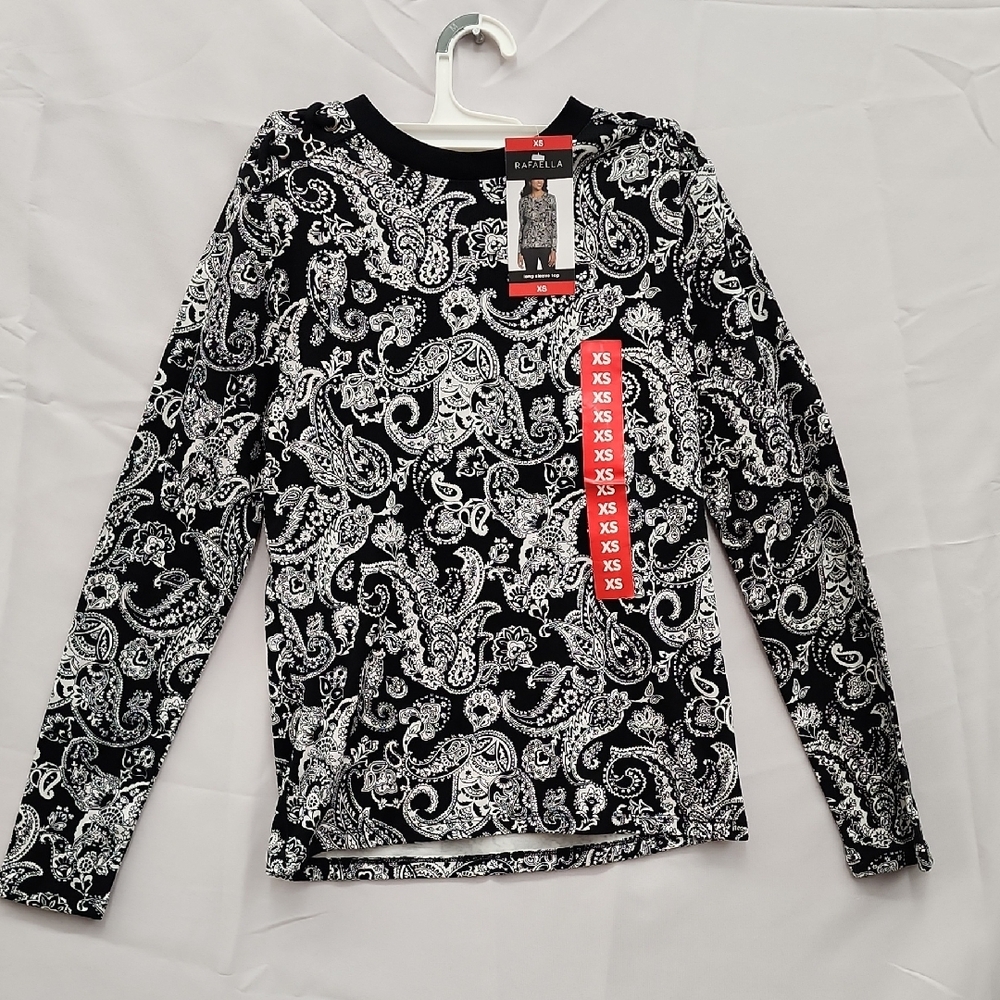 Rafaella Black and White Paisley Long Sleeve‎ Top